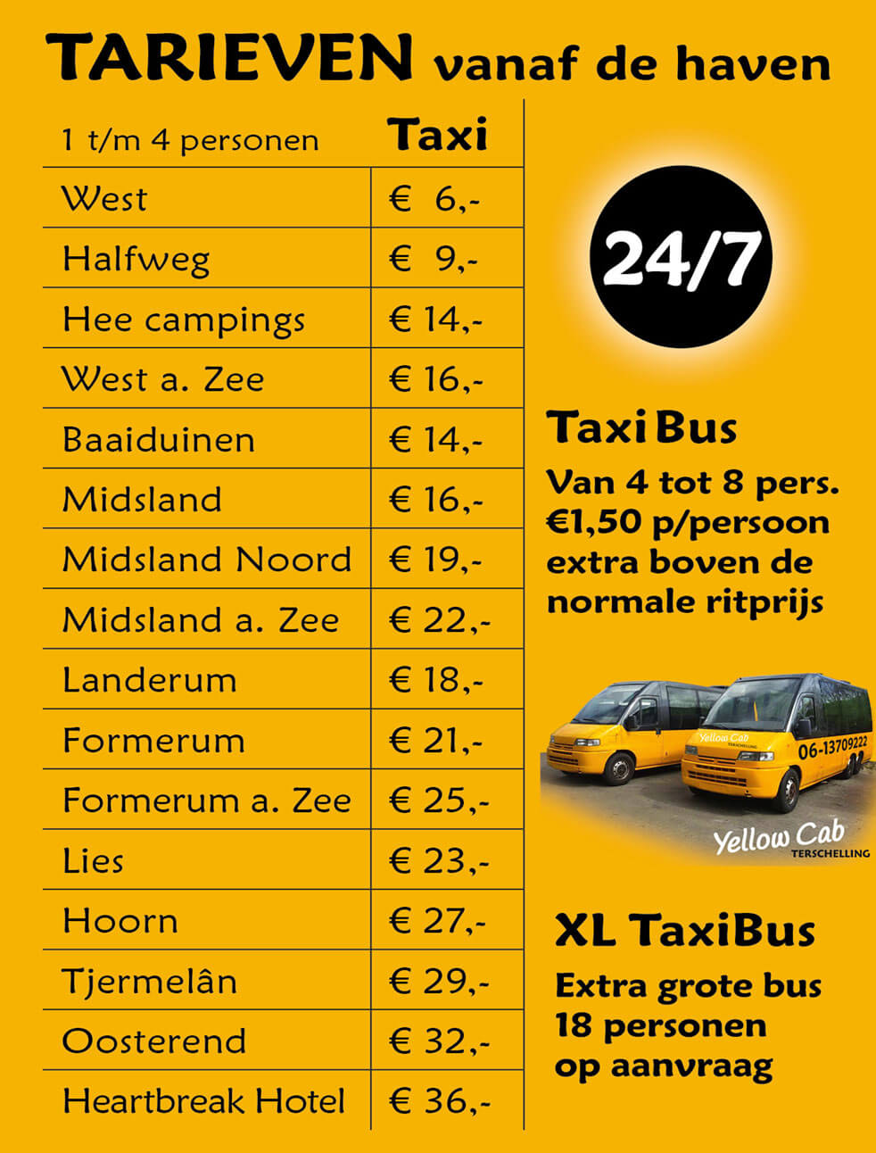 taxi terschelling prijslijst